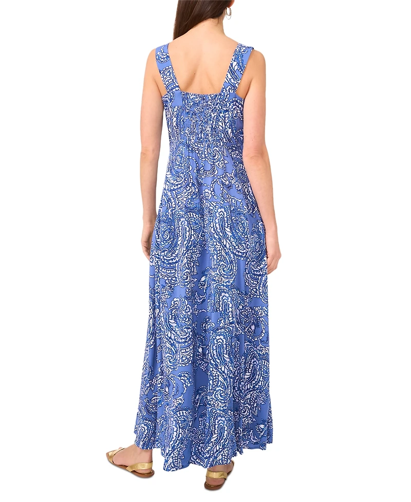 Vince Camuto Women's Paisley-Print Square-Neck Smocked-Back Sleeveless Maxi Dress