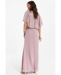 Quiz Women's Sequin Cape Sleeve Maxi Dress