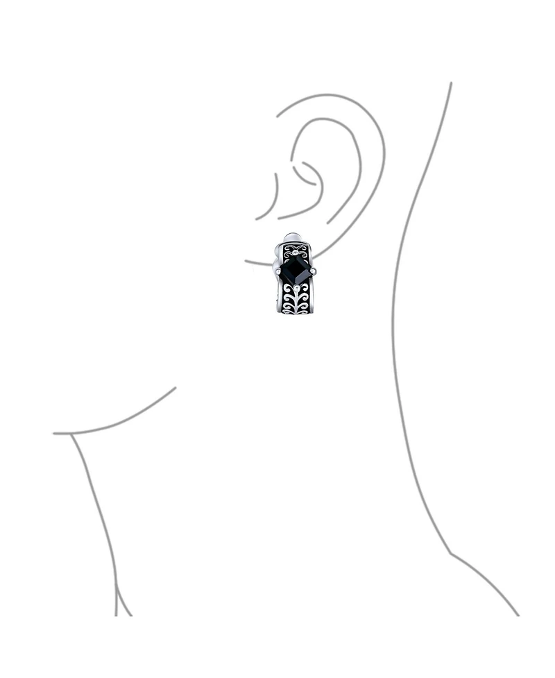 Bling Jewelry Bali Black Crystal Vines Scroll Half Hoop Clip-On Earrings Non-Pierced Ears