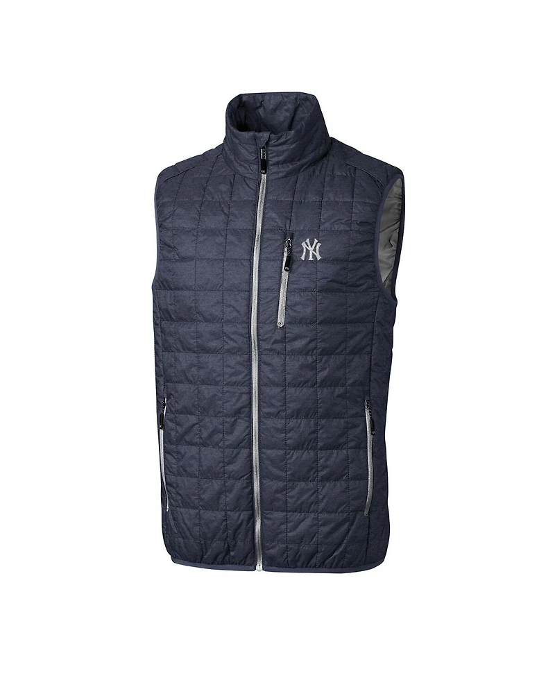 Cutter & Buck Men's Heathered Navy New York Yankees Rainier Full-Zip Puffer Vest