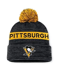 Fanatics Men's Black/Gold Pittsburgh Penguins Authentic Pro Rink Cuffed Knit Hat with Pom