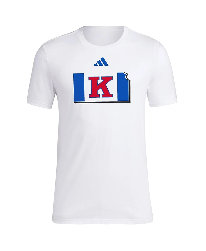 Adidas Men's White Kansas Jayhawks Basketball State Outline Fresh T-Shirt