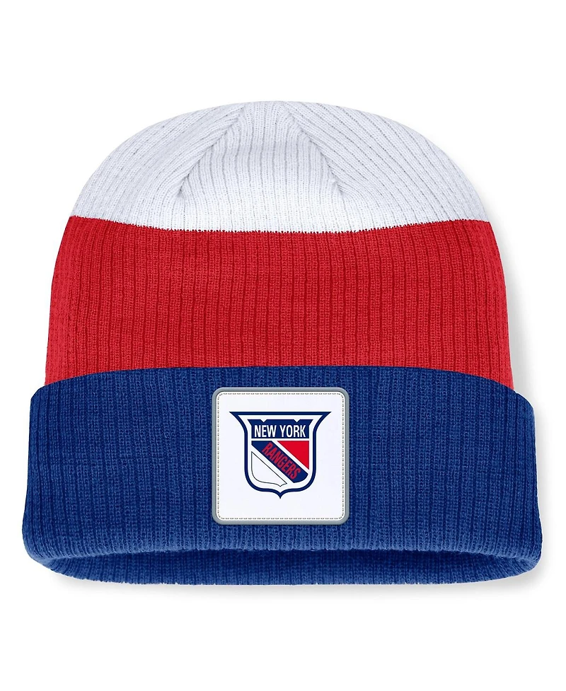 Fanatics Men's Blue/Red New York Rangers Heritage Showboat Color-Block Cuffed Knit Hat