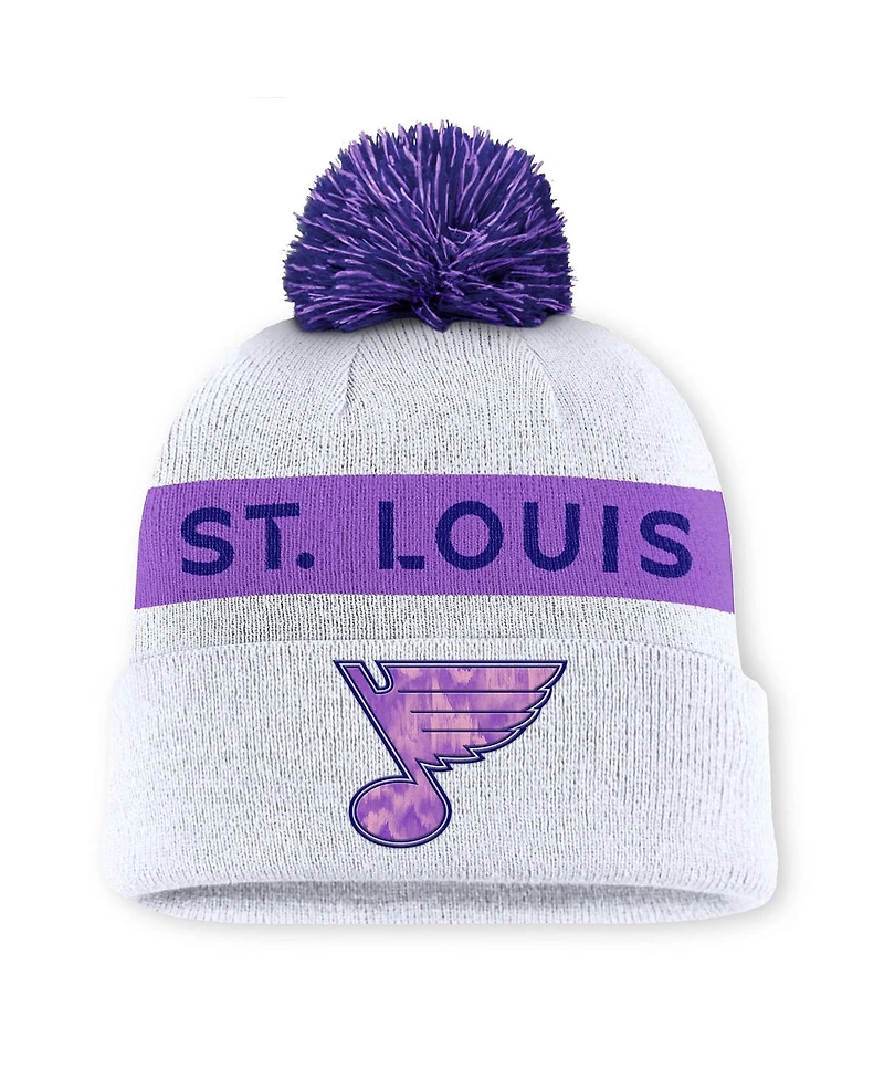 Fanatics Men's White St. Louis Blues Hockey Fights Cancer Cuffed Knit Hat with Pom
