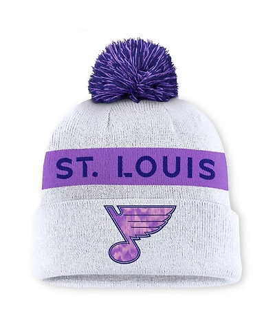 Fanatics Men's White St. Louis Blues Hockey Fights Cancer Cuffed Knit Hat with Pom