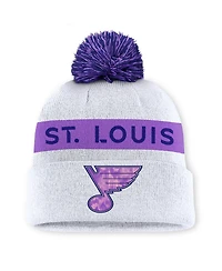 Fanatics Men's White St. Louis Blues Hockey Fights Cancer Cuffed Knit Hat with Pom