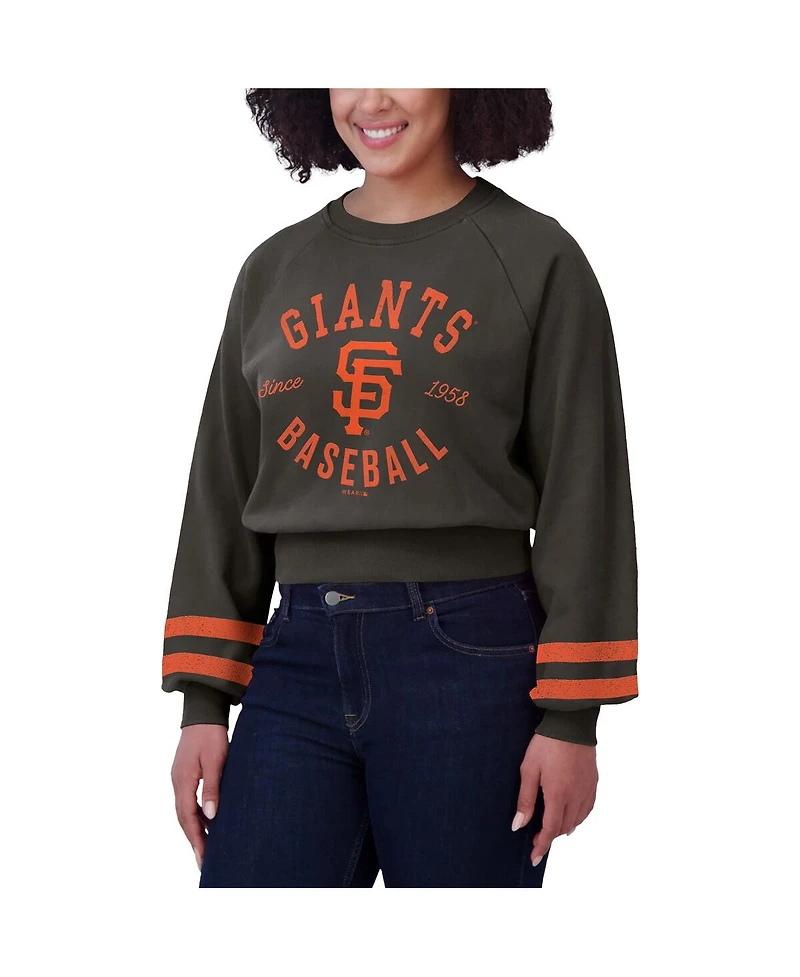Wear by Erin Andrews Women's Black San Francisco Giants Vintage Washed Cropped Pullover Sweatshirt