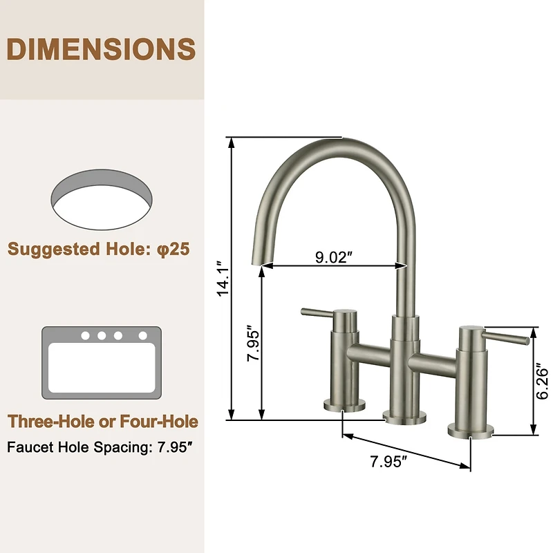 3 Hole Kitchen Faucet with Pull Down Sprayer and Faucet Side Sprayer