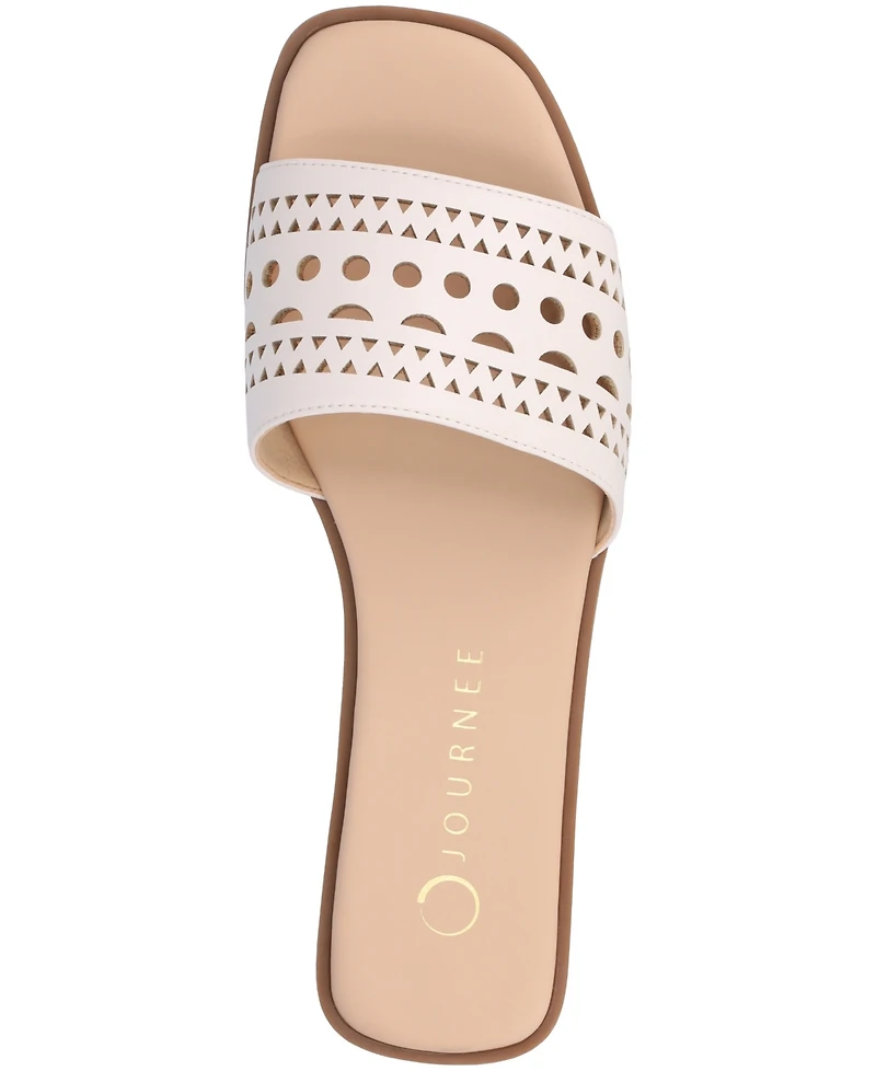 Journee Collection Women's Brodie Perforated Slide Flat Sandals