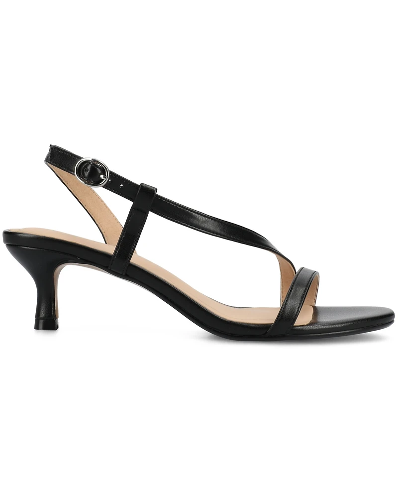 Journee Collection Women's Jemry Asymmetrical Strap Kitten Heel Dress Sandals