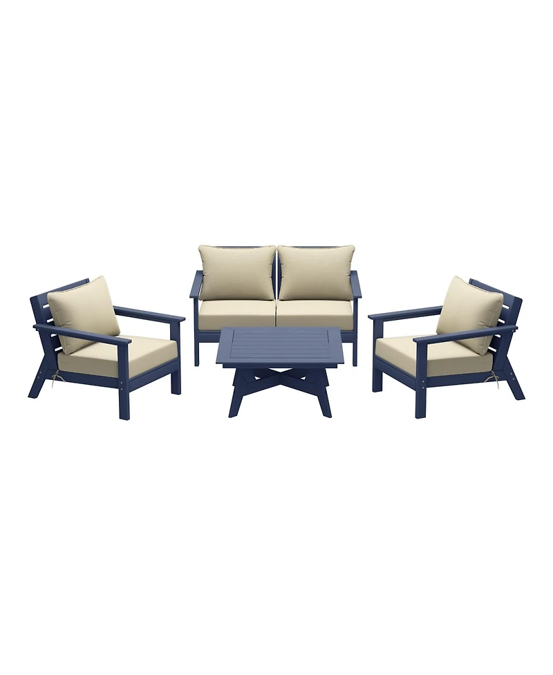 Outdoor 5-Piece Navy Blue Modular Sectional Patio Furniture Sofa Set