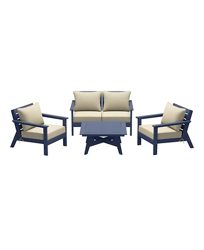 Outdoor 5-Piece Navy Blue Modular Sectional Patio Furniture Sofa Set