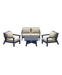 Outdoor 5-Piece Navy Blue Modular Sectional Patio Furniture Sofa Set