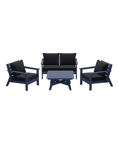 Outdoor 5-Piece Navy Blue Modular Sectional Patio Furniture Sofa Set