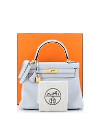 Pre-Owned HERMES Kelly 28 Handbag Blue Clemence with Gold Hardware