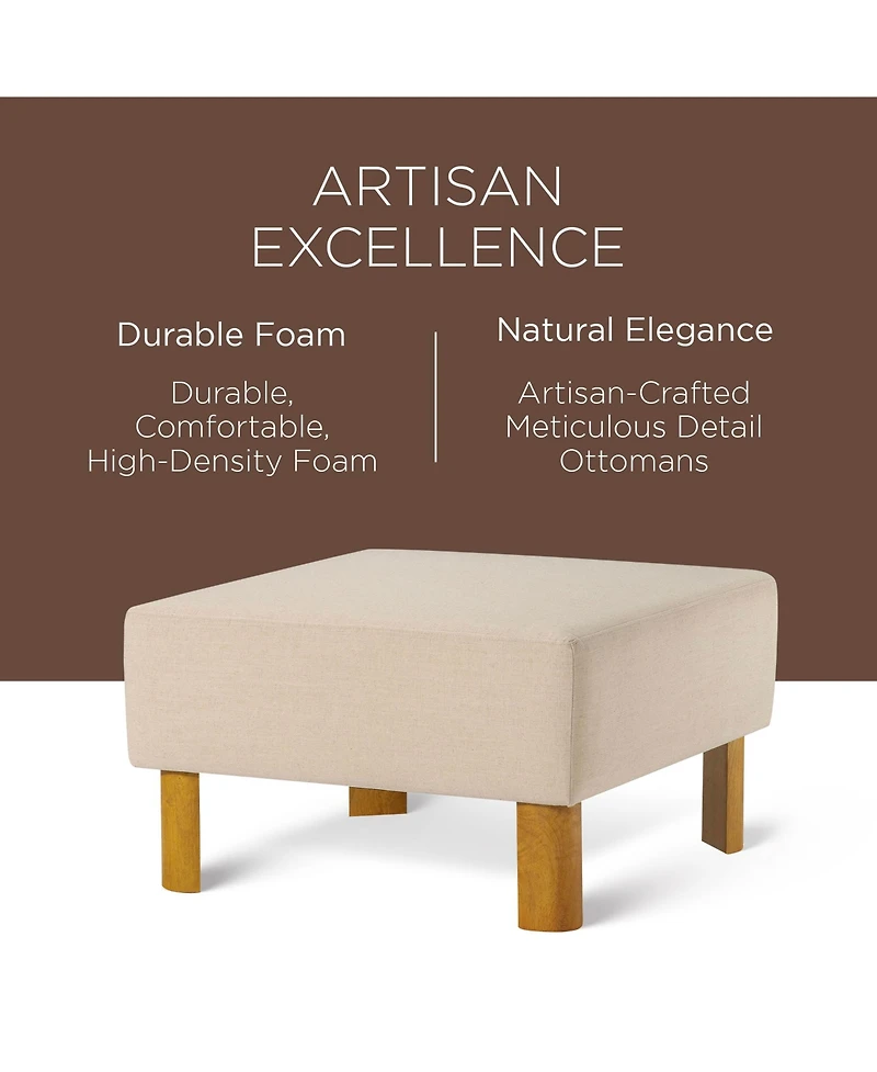 Maven Lane Lena Contemporary Upholstered Ottoman w/ Refined Natural Wood Finish