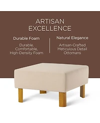 Maven Lane Lena Contemporary Upholstered Ottoman w/ Refined Natural Wood Finish