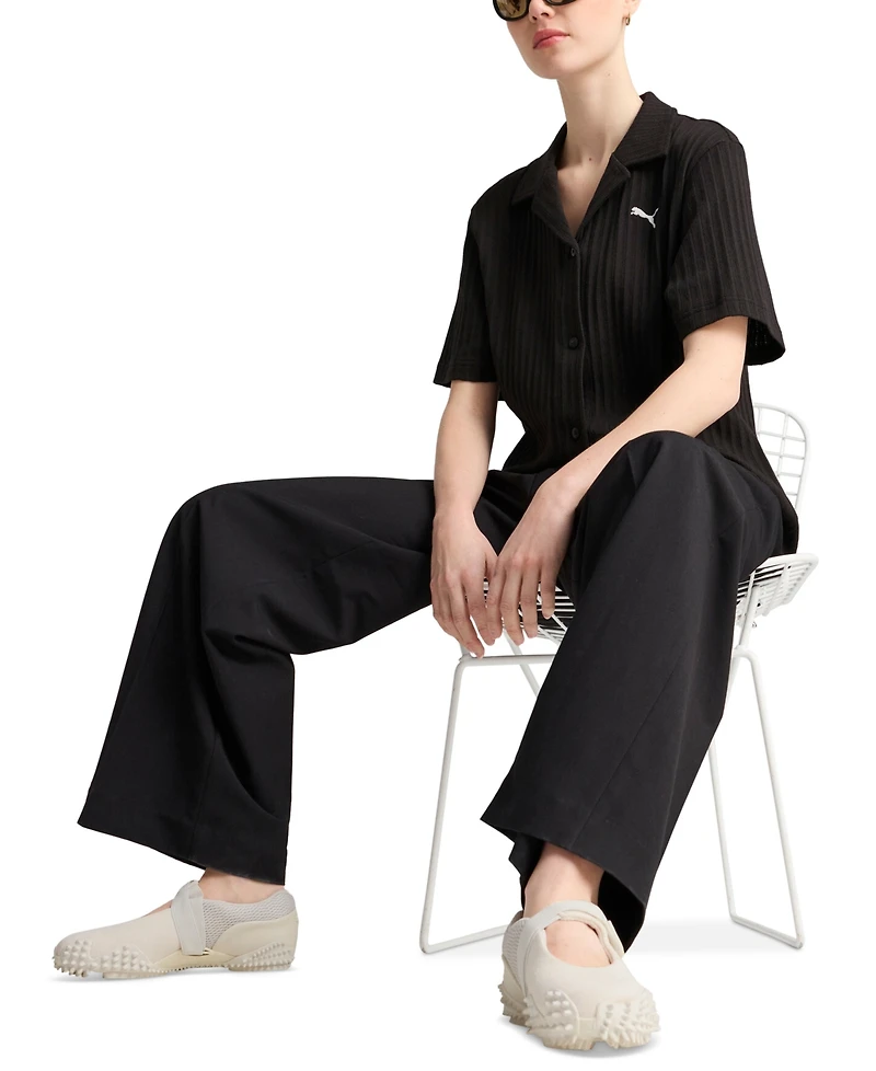 Puma Women's Wardrobe Essential Short-Sleeve Pointelle Shirt