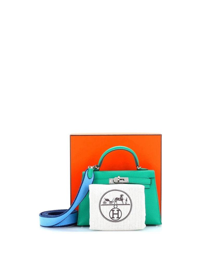Pre-Owned HERMES 20 Kelly Mini Ii Amazone Handbag Green Epsom with Palladium Hardware