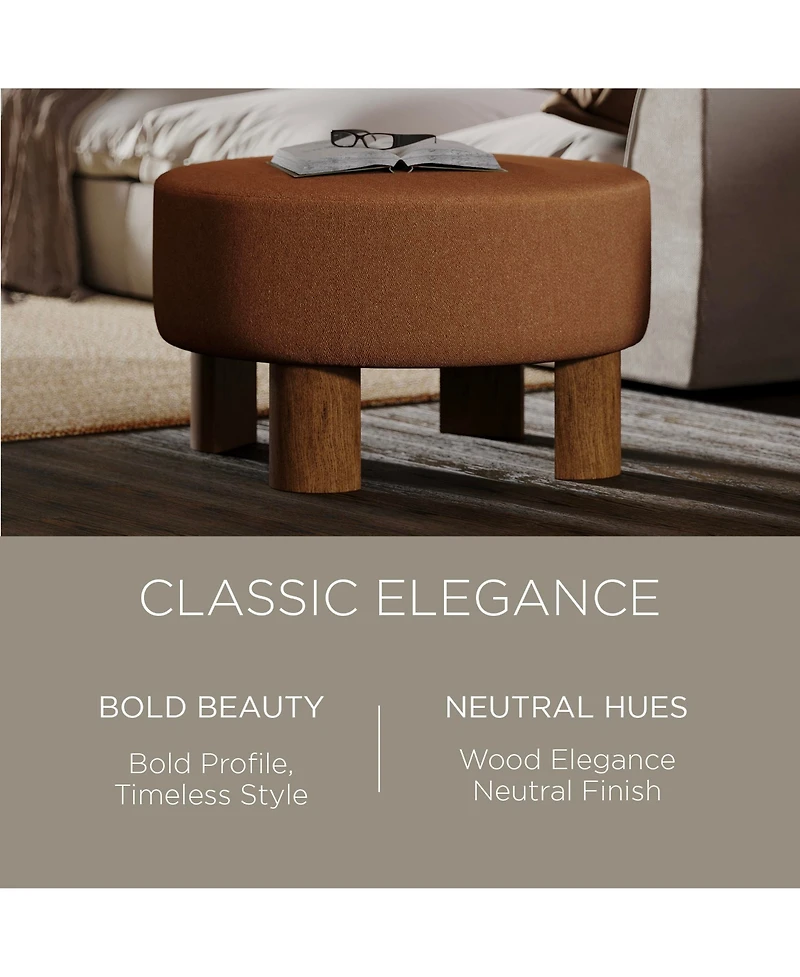 Maven Lane Celia Contemporary Upholstered Ottoman with Refined Brown Wood Finish