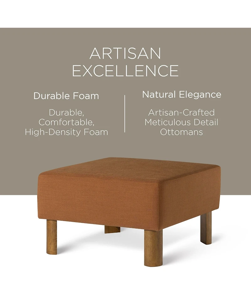 Maven Lane Lena Contemporary Upholstered Ottoman with Refined Brown Wood Finish
