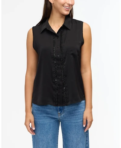 Ellen Tracy Women's Sleeveless Shirt with Bead Detail