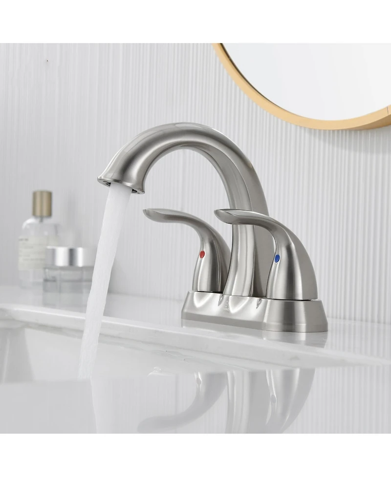4 Inch 2-Handle Bathroom Sink Faucet Centerset 2 Handle with Pop up Drain Water Supply Hoses Brushed Nickel