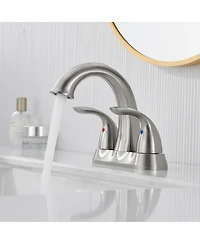 4 Inch 2-Handle Bathroom Sink Faucet Centerset 2 Handle with Pop up Drain Water Supply Hoses Brushed Nickel