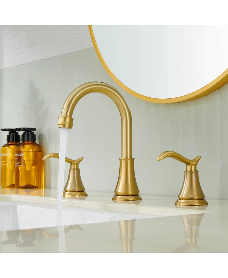 2 Handle Bathroom Faucet 3 Hole Sink with Pop-up Drain Lavatory Assembly Vanity Faucets, Brushed Gold