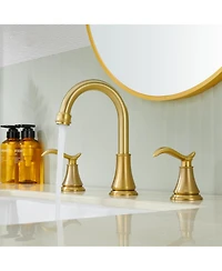 2 Handle Bathroom Faucet 3 Hole Sink with Pop-up Drain Lavatory Assembly Vanity Faucets, Brushed Gold
