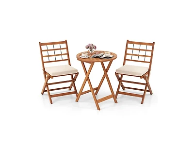 3 Pieces Acacia Wood Patio Bistro Set with Cushions