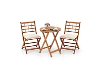 3 Pieces Acacia Wood Patio Bistro Set with Cushions