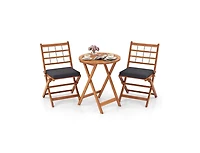 3 Pieces Acacia Wood Patio Bistro Set with Cushions
