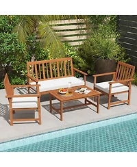 4 Pieces Acacia Wood Furniture Set with Seat Cushions and Robust Wood Frame-White