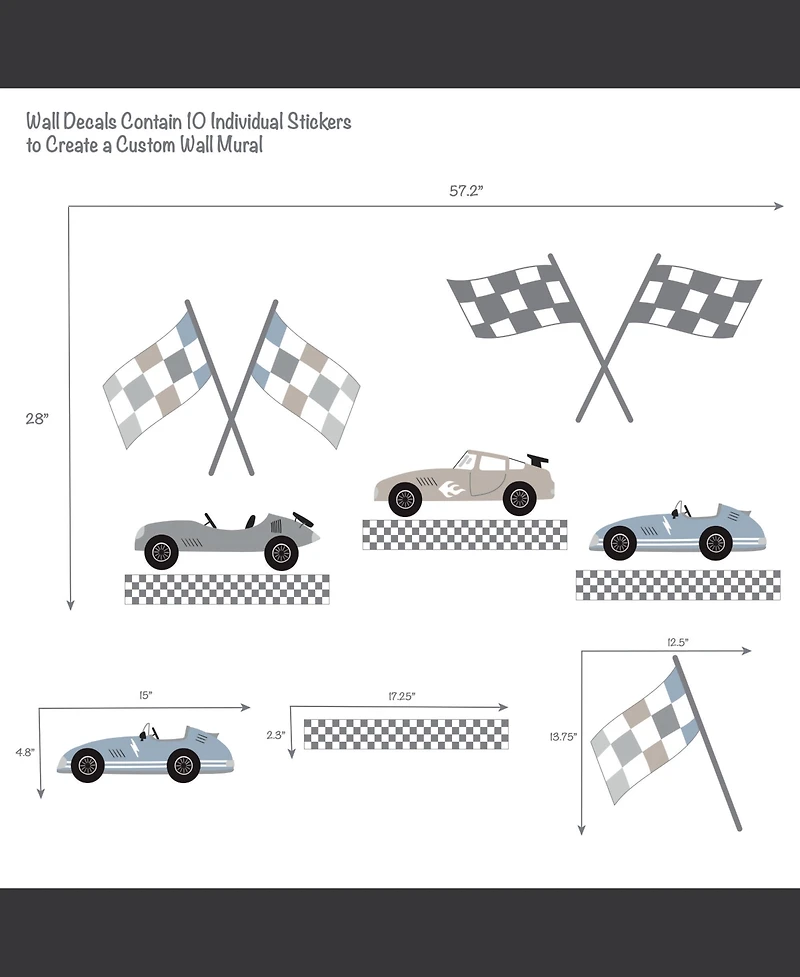Lambs & Ivy Little Racer Car/Transportation Blue/Taupe Wall Decals/Stickers