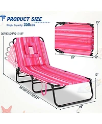 Beach Chaise Lounge Chair with Face Hole Pillows & 5-Position Adjustable Backrest