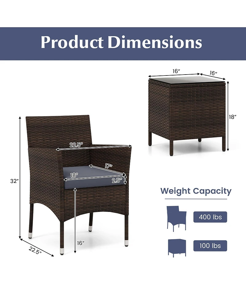 Slickblue 3-Piece Patio Conversation Set with Cushioned Seating and Stylish Glass Table