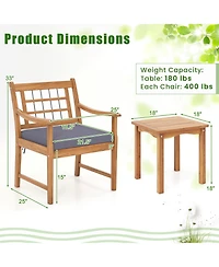 3 Piece Wood Patio Furniture Set with Seat Cushions and Acacia Frame