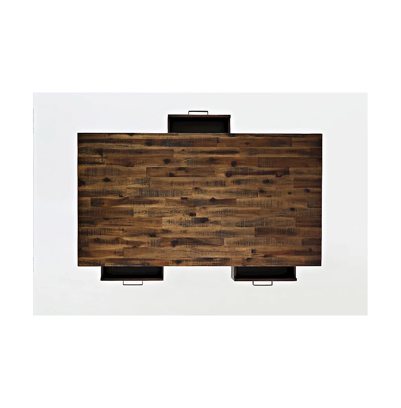 Cannon Valley Distressed Industrial Three Drawer 48" Coffee Table, Distressed Medium Brown