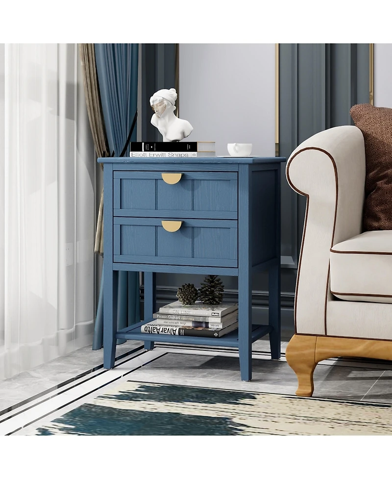 Side Table with 2 Drawers Nightstands Modern Bedside Table End Table with 3 Tiers Storage Space for Living Room Small Coffee Table