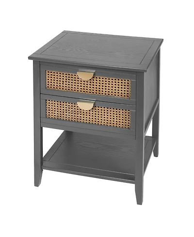 2 Drawer Nightstand Bedside Table with Rattan Drawers Side Table End Table with Storage Small Nightstand with Open Shelf for Bedroom, Blue