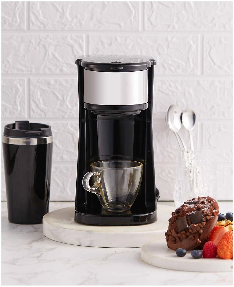 Elite Cuisine 14 oz. Personal Coffee Maker with Stainless Steel Interior Travel Mug