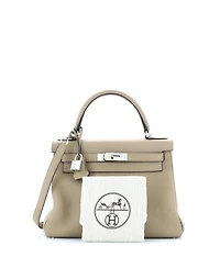 Pre-Owned HERMES Kelly 28 Handbag Brown Clemence with Palladium Hardware