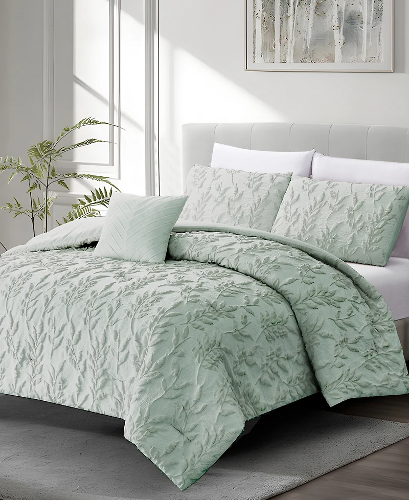 Rachel Roy Jacquard Puckered Botanical 3-Pc. Comforter Set, Twin