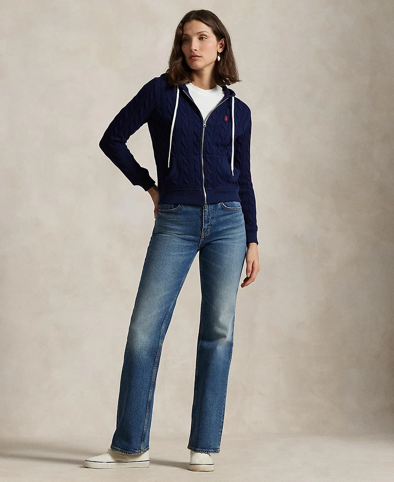 Polo Ralph Lauren Women's Cable-Knit Cotton Full-Zip Hoodie Sweater