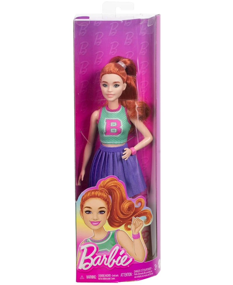 Barbie Fashionistas Doll 232 in Jersey Top and Pleated Purple Skirt, Red Hair