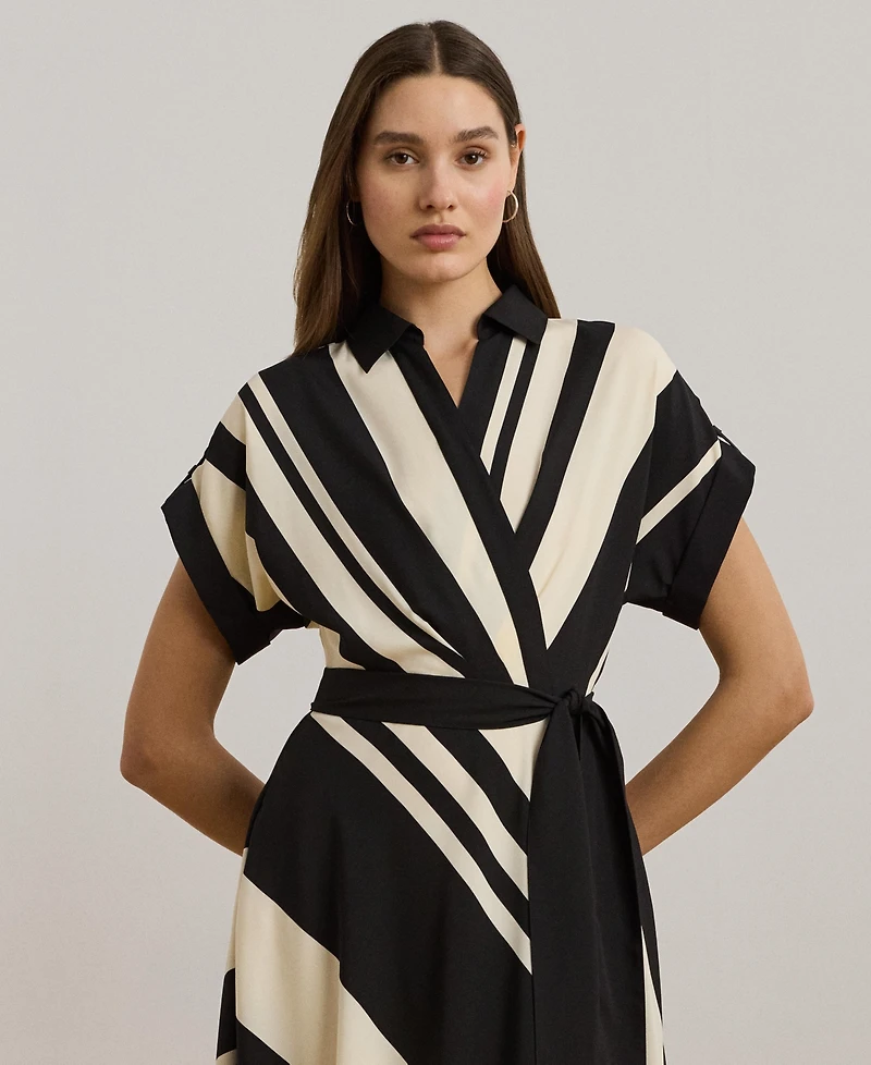 Lauren Ralph Lauren Women's Striped Belted Crepe Dress
