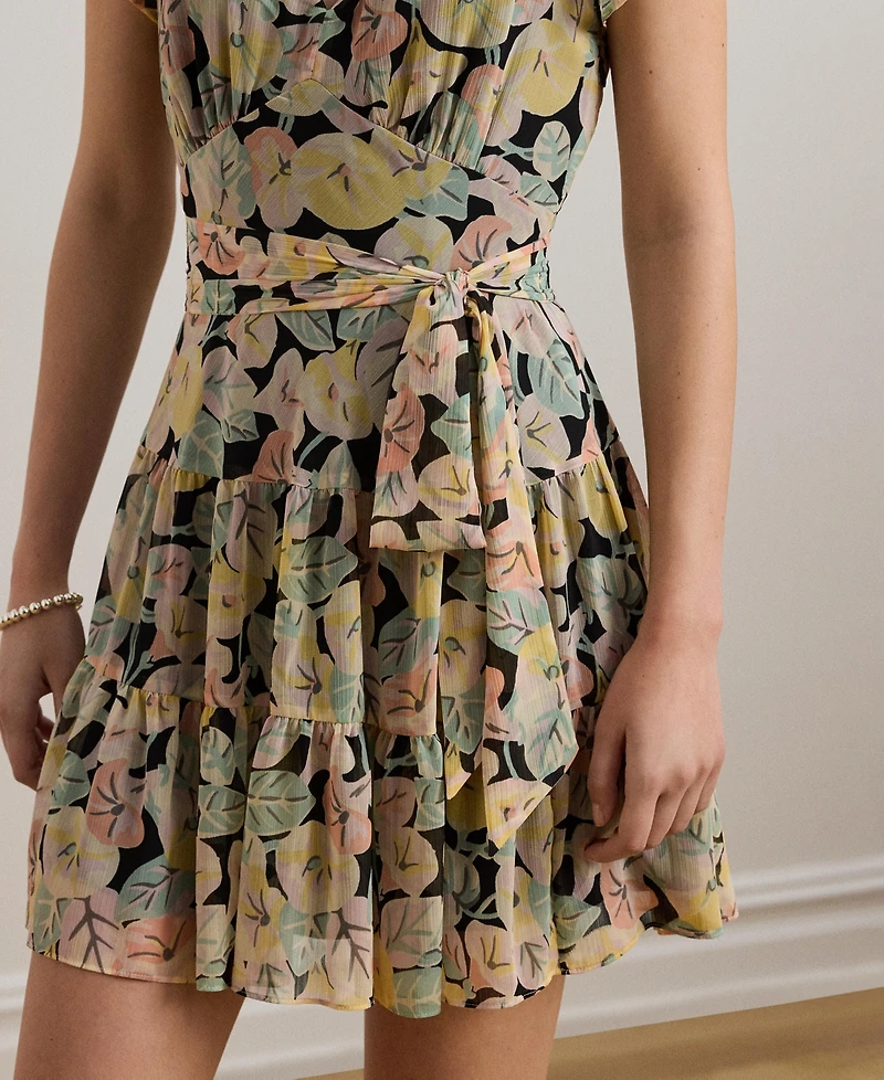Lauren Ralph Lauren Women's Floral Belted Georgette Tiered Dress
