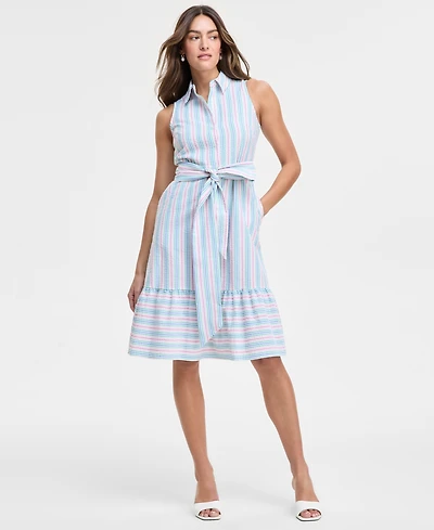 Jones New York Women's Striped Sleeveless Midi Shirtdress