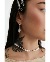 Huggie Earrings With Pearl Sparkle Charm 1.3″